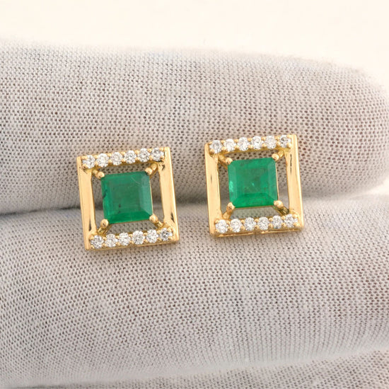 Classic emerald and diamond stud earrings for women
