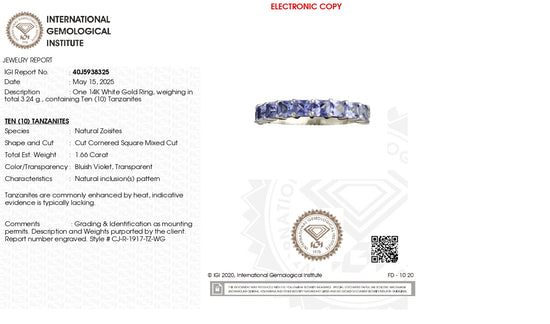 Solid 14k White Gold Certified Band With 3mm Square Tanzanite Half Eternity Promise Rings