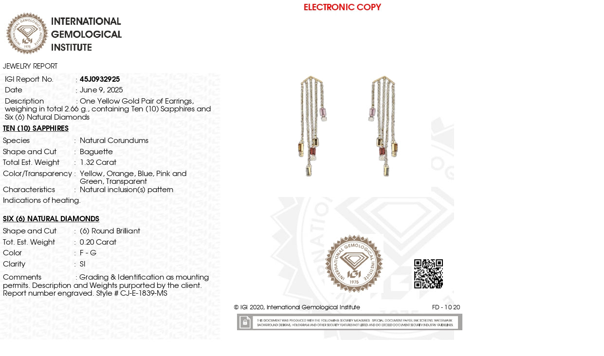 Dangle Chain Certified Earring With 4x2mm Multi Sapphire Diamond 14k Yellow Gold Earrings