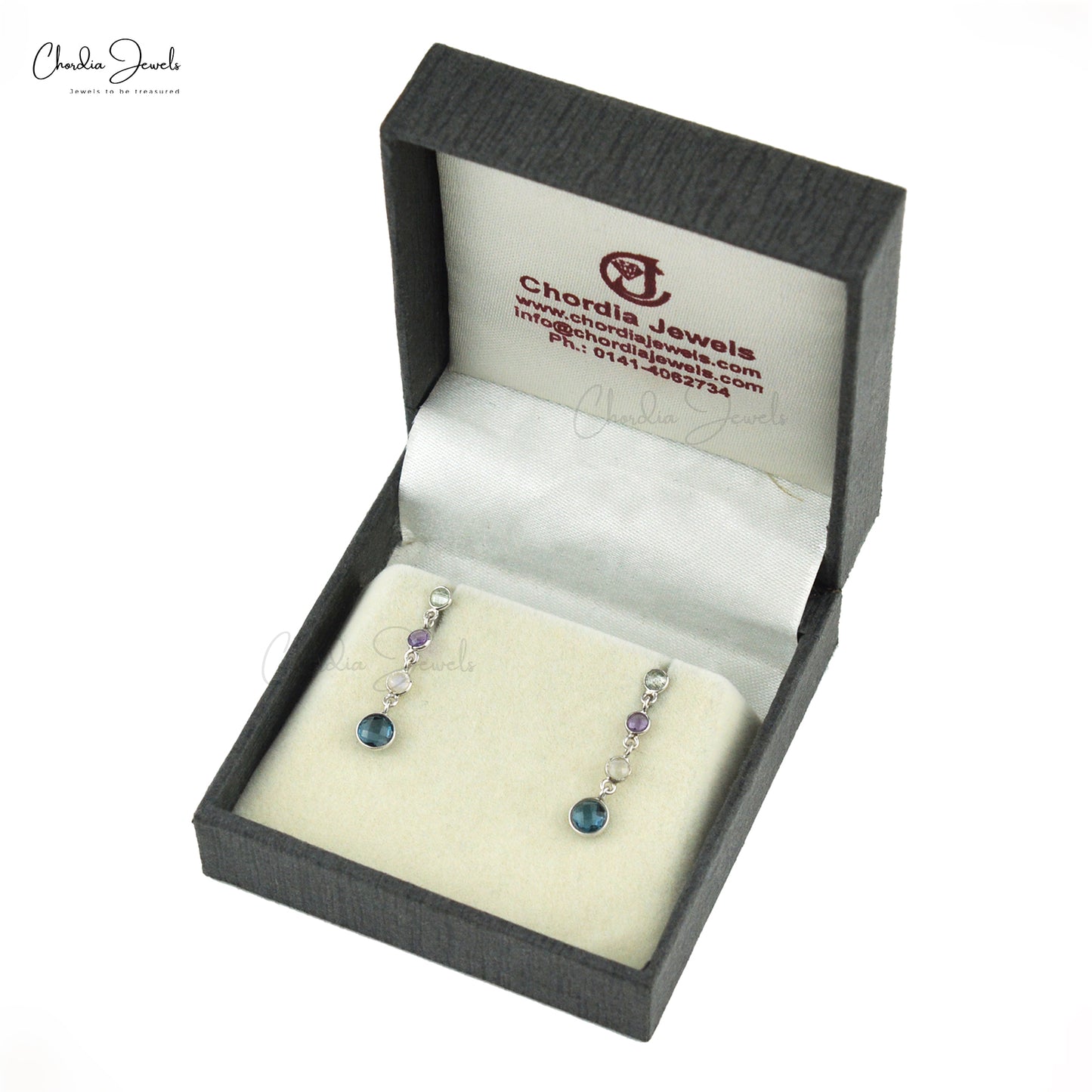 Four Stone Push Back Earrings In 925 Sterling Silver Multi Gemstone Women Earrings