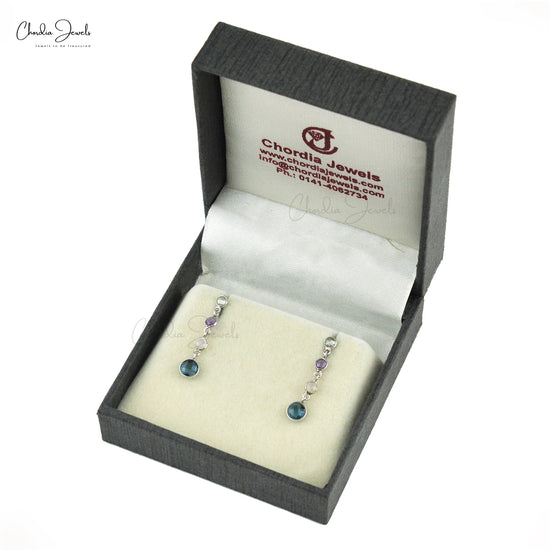 Four Stone Push Back Earrings In 925 Sterling Silver Multi Gemstone Women Earrings