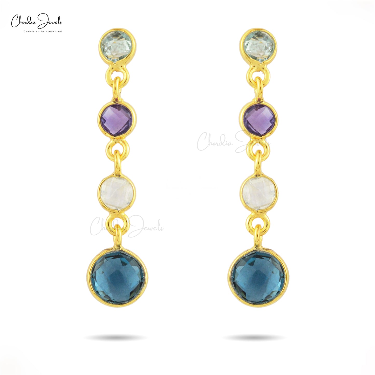 Four Stone Push Back Earrings In 925 Sterling Silver Multi Gemstone Women Earrings