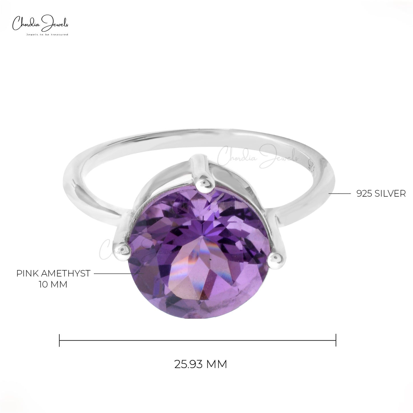 Solitaire Amethyst Ring With 2.96 Ct Gemstone Prong Set In 925 Sterling Silver Rings