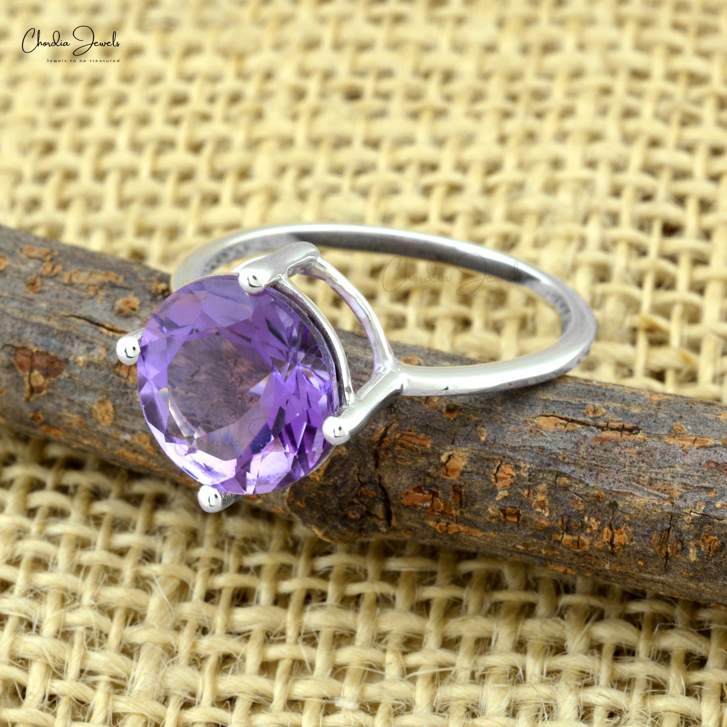 Solitaire Amethyst Ring With 2.96 Ct Gemstone Prong Set In 925 Sterling Silver Rings