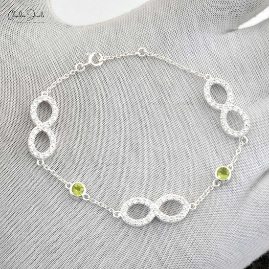 100% Natural Peridot & Zircon Flexible Infinity Silver Bracelet High Quality Jewelry At Offer Price