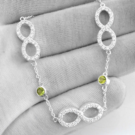 100% Natural Peridot & Zircon Flexible Infinity Silver Bracelet High Quality Jewelry At Offer Price