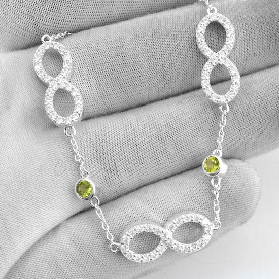 Load image into Gallery viewer, 100% Natural Peridot &amp;amp; Zircon Flexible Infinity Silver Bracelet High Quality Jewelry At Offer Price
