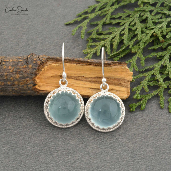 100% Natural Blue Aquamarine Solitaire Dangling Earrings 925 Sterling Silver Bezel Set Earrings At Wholesale Price