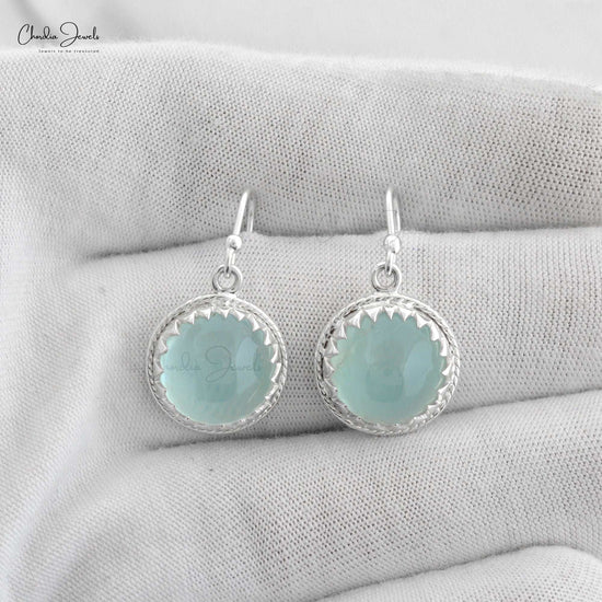100% Natural Blue Aquamarine Solitaire Dangling Earrings 925 Sterling Silver Bezel Set Earrings At Wholesale Price
