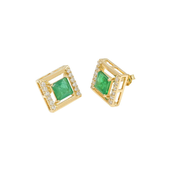 Emerald diamond halo earrings in 14k gold by Chordia Jewels