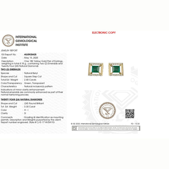 Square Emerald Halo Studs In 18k Yellow Gold Diamond Push Back Certified Earrings For Her