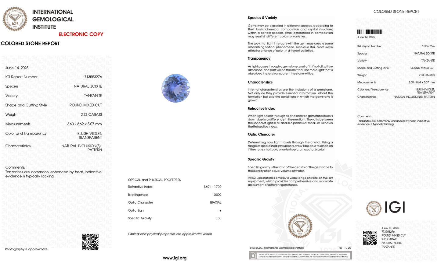 Certified Tanzanite Loose Gemstone