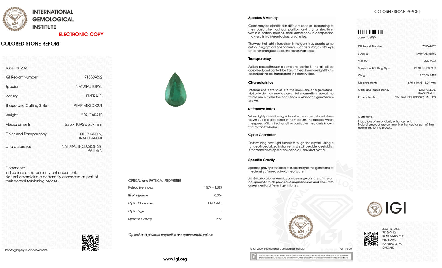 Natural green emerald pear shape loose stone – Chordia Jewels