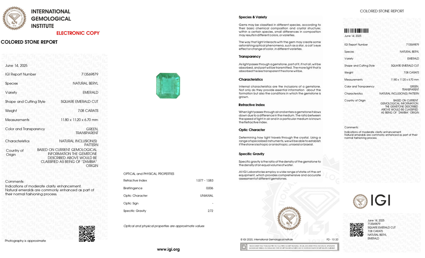 Natural green emerald 7.08 carat loose stone – Chordia Jewels