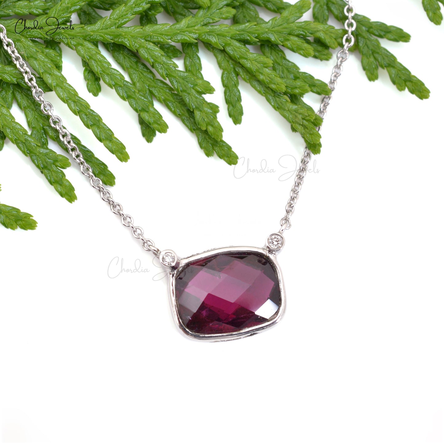 AAA Rhodolite Garnet Matinee Necklace 14k Real Gold 1mm Round Cut Diamond Jewelry Genuine Necklace For Daughter