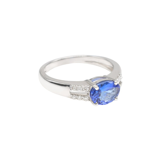 Split Shank Certified Wedding Ring In 18k White Gold Tanzanite 8x6mm Oval And Diamond Ring