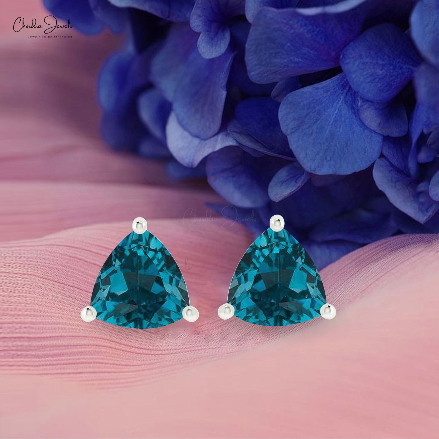 Solid 14k Gold Natural London Blue Topaz Earrings 0.28 Ct Trillion Gemstone Minimal Earrings Handmade Jewelry For Women