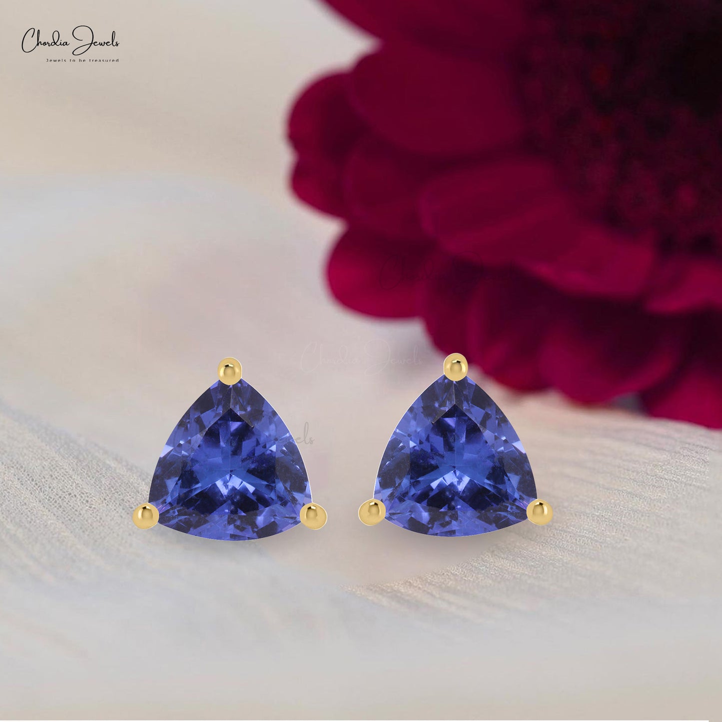 Load image into Gallery viewer, Sparkling Blue Tanzanite Solitaire Suds 4mm Trillion Cut Natural Gemstone Earrings 14k Real Gold  Elegant Jewelry For Anniversary Gift
