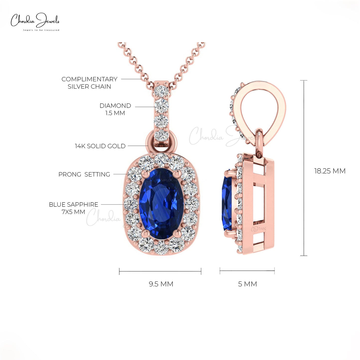 Genuine Blue Sapphire Halo Pendant For Birthday Gift 14k Real Gold Diamond Hallmarked Pendant 0.75 Ct Oval Gemstone Surprise Gift Jewelry