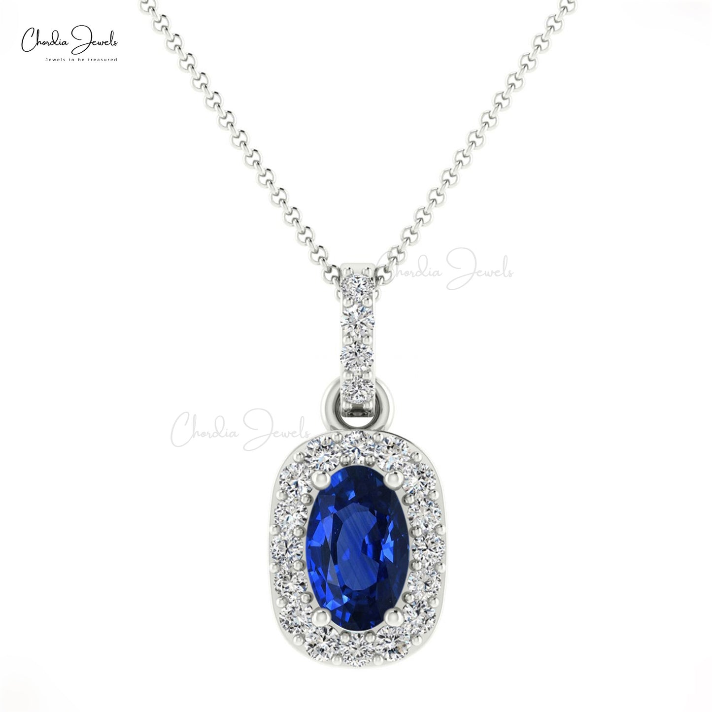 Genuine Blue Sapphire Halo Pendant For Birthday Gift 14k Real Gold Diamond Hallmarked Pendant 0.75 Ct Oval Gemstone Surprise Gift Jewelry