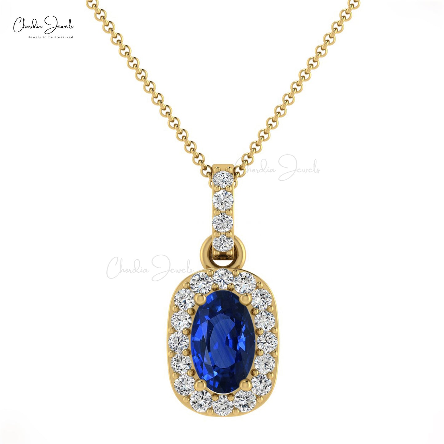 Genuine Blue Sapphire Halo Pendant For Birthday Gift 14k Real Gold Diamond Hallmarked Pendant 0.75 Ct Oval Gemstone Surprise Gift Jewelry