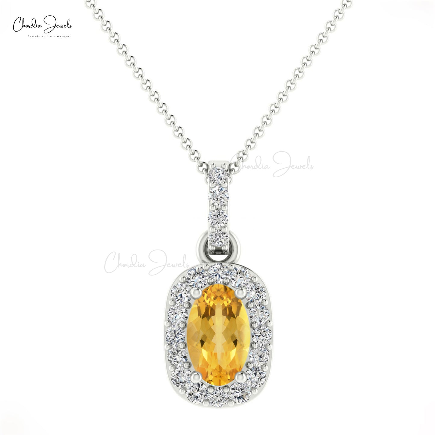 Citrine Diamond Halo Pendant