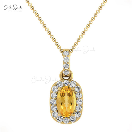 Citrine Diamond Halo Pendant