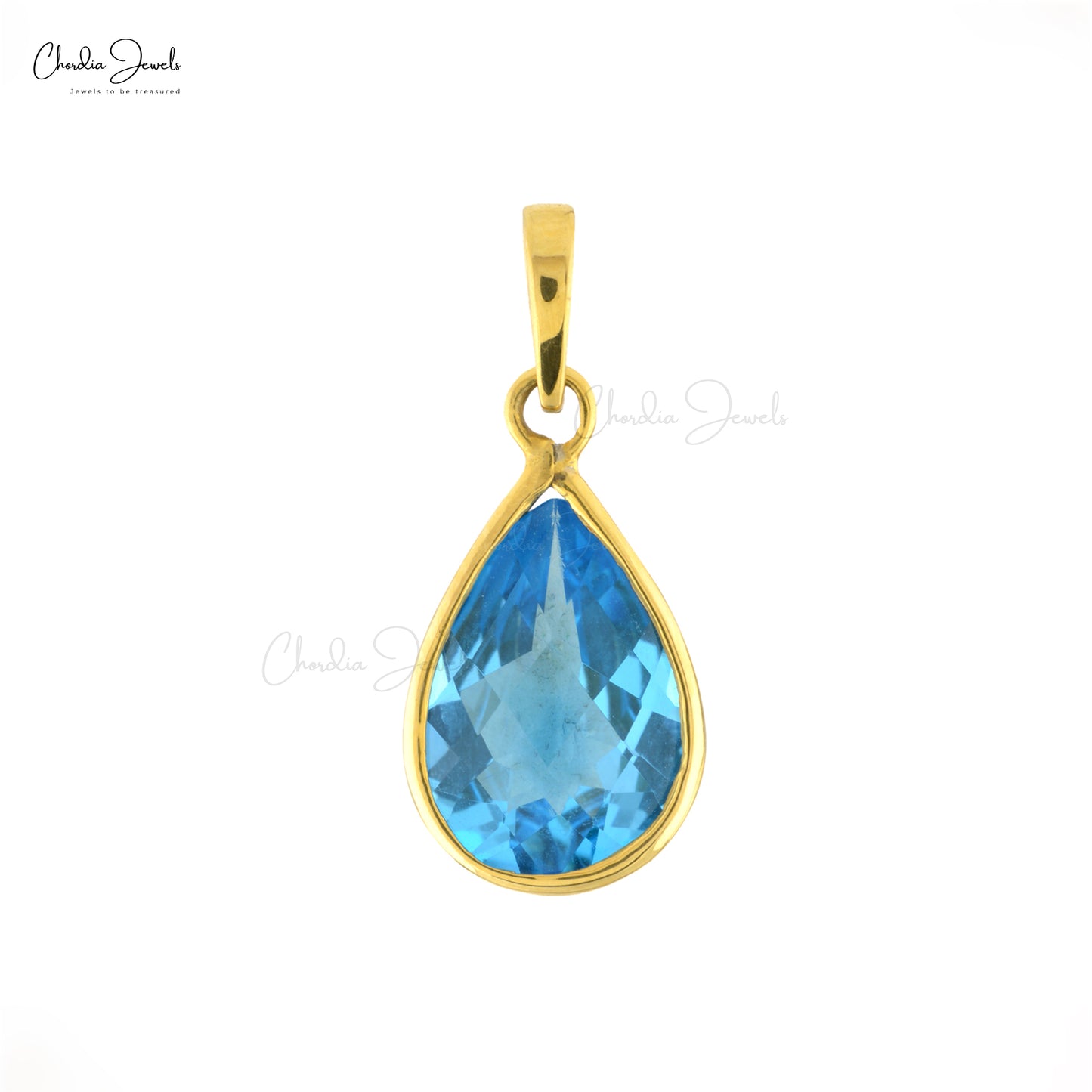December Birthstone Natural Swiss Blue Topaz Solitaire Pendant Pear Cut 9x6mm Gemstone Pendant 14k Solid Yellow Gold Pendant For Women's
