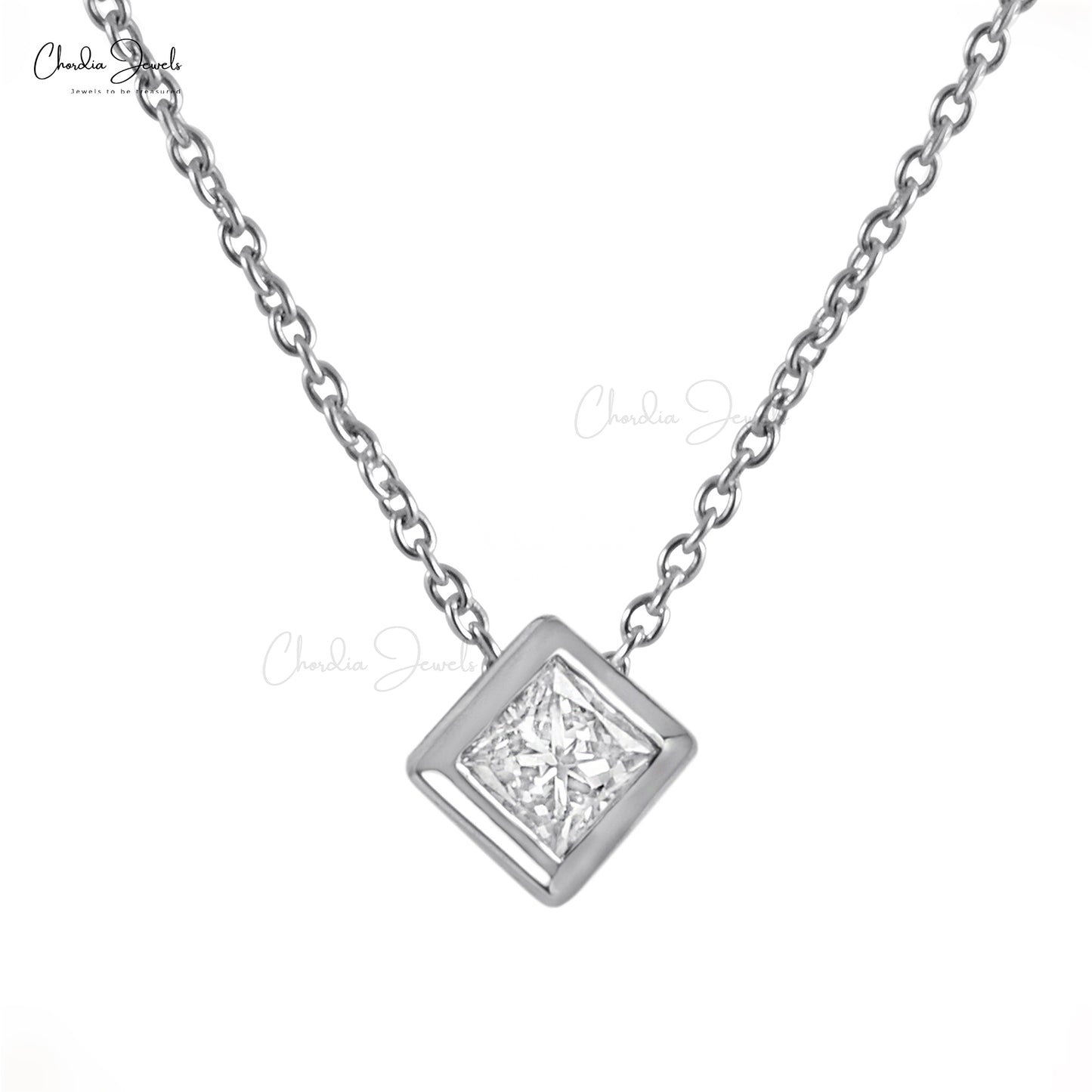 Solitaire Necklace With Natural o.o8ct White Diamond 14k White Gold Delicate Necklace For Her