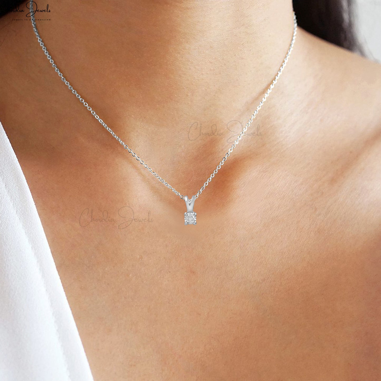 G-H White Diamond Locket Pendant 2.7mm Brilliant Cut Prong Set Pendant 14k Solid White Gold Pendant For April Birthstone