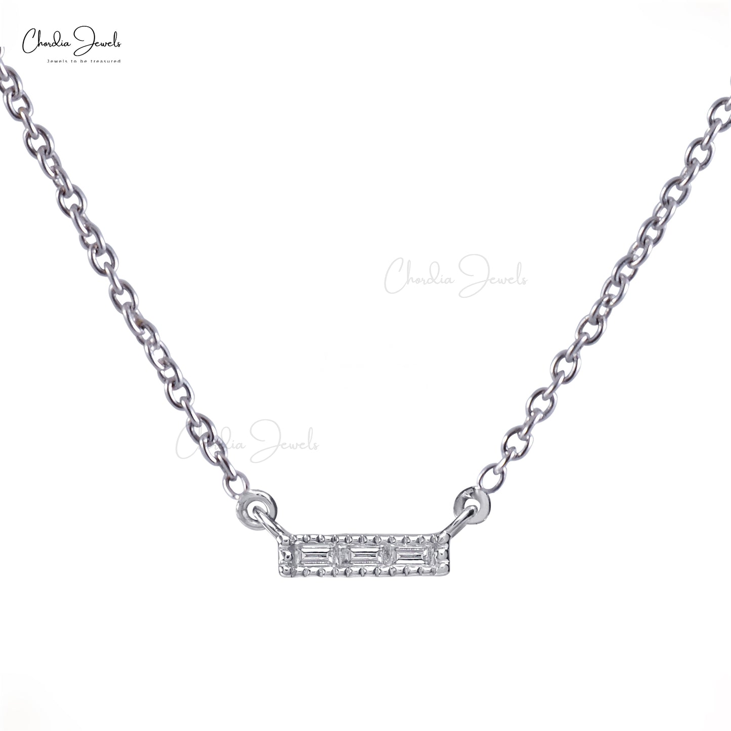 Three-Stone Necklace In 14k White Gold Authentic White Diamond Channel Set Charm Necklace