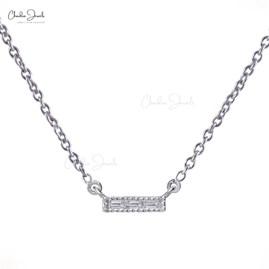Three-Stone Necklace In 14k White Gold Authentic White Diamond Channel Set Charm Necklace