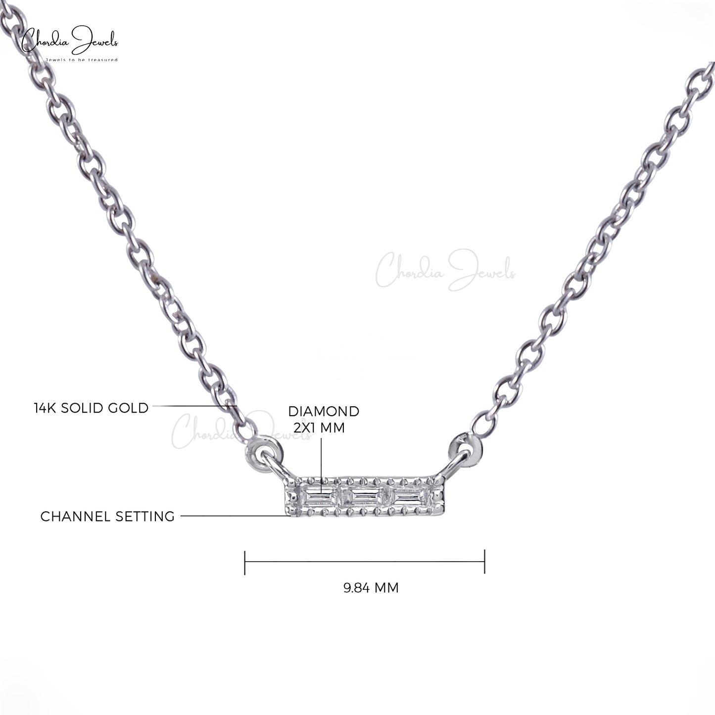 Three-Stone Necklace In 14k White Gold Authentic White Diamond Channel Set Charm Necklace