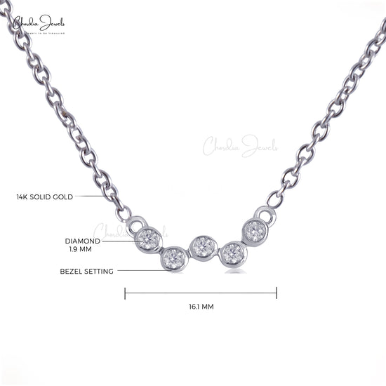 Brilliant Round Cut 1.9mm White Diamond Dainty Necklace 14k Solid White Gold Bezel Set Necklace For Her