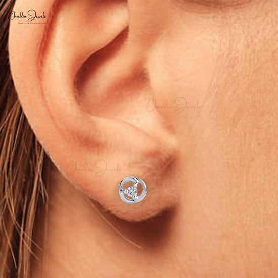 Minimalist White Diamond Prong Set Earring 2.5mm Round Cut Earrings 14k Solid White Gold Earrings For Daughter