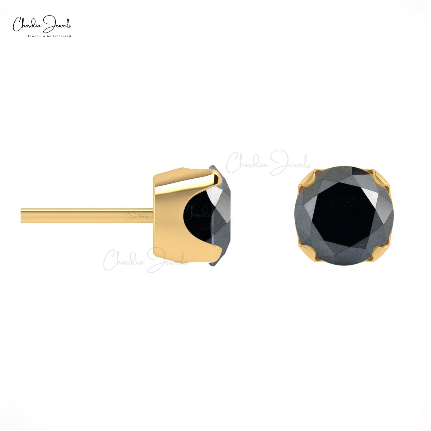 Genuine Black Diamond Studs For Her 4mm Round Cut Gemstone Handmade Gift Earrings 14k Solid Gold Prong Set Fine Jewelry