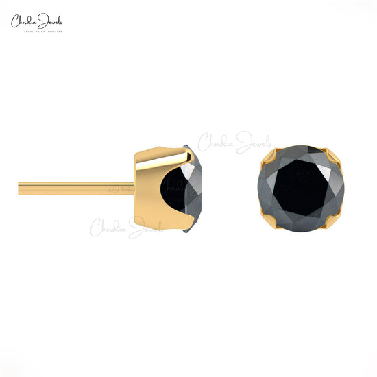 Genuine Black Diamond Studs For Her 4mm Round Cut Gemstone Handmade Gift Earrings 14k Solid Gold Prong Set Fine Jewelry
