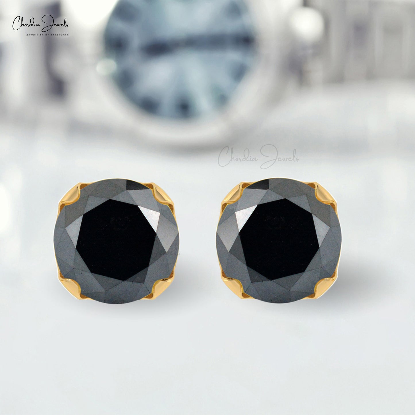 Genuine Black Diamond Studs For Her 4mm Round Cut Gemstone Handmade Gift Earrings 14k Solid Gold Prong Set Fine Jewelry