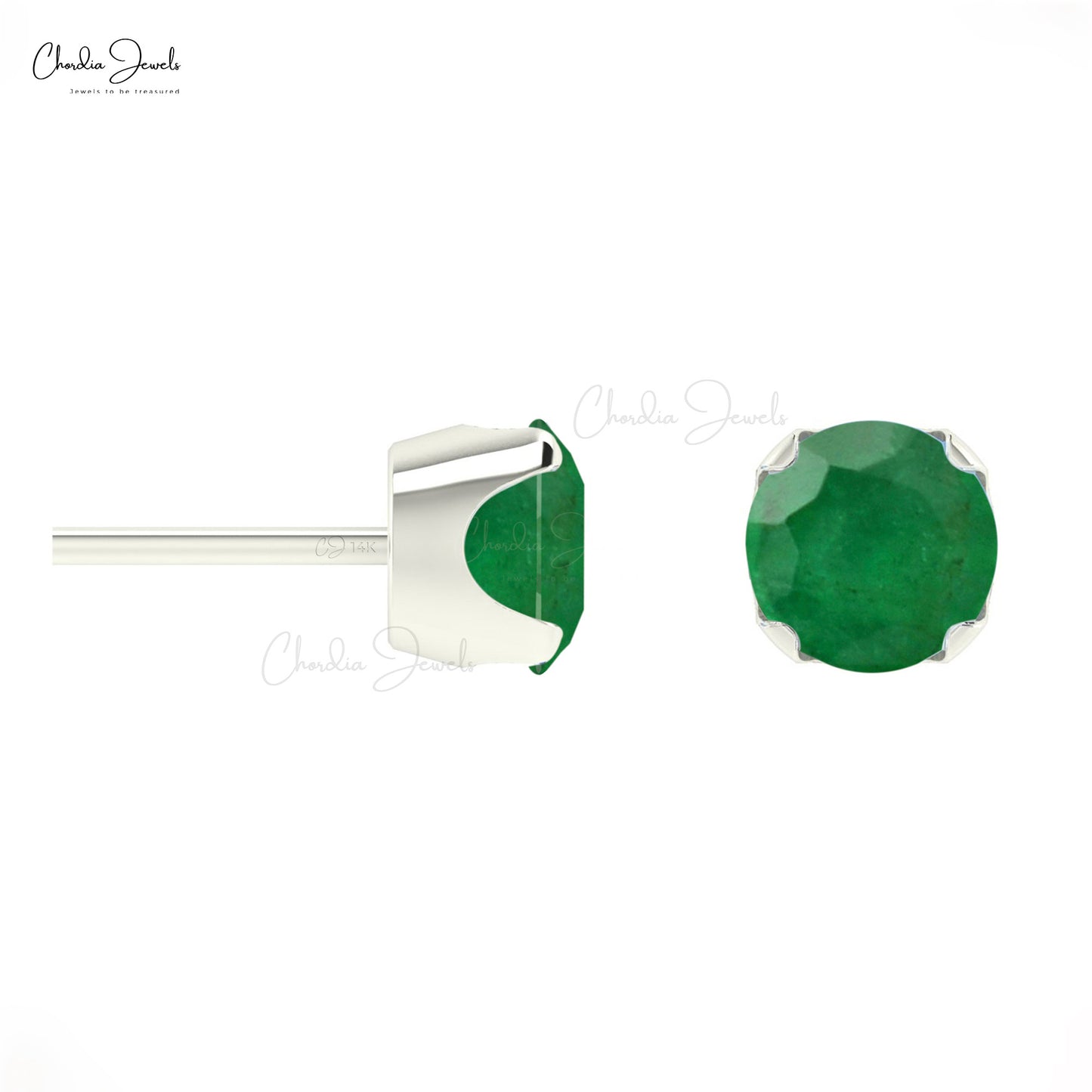 14k Solid Gold Emerald Studs  Earrings
