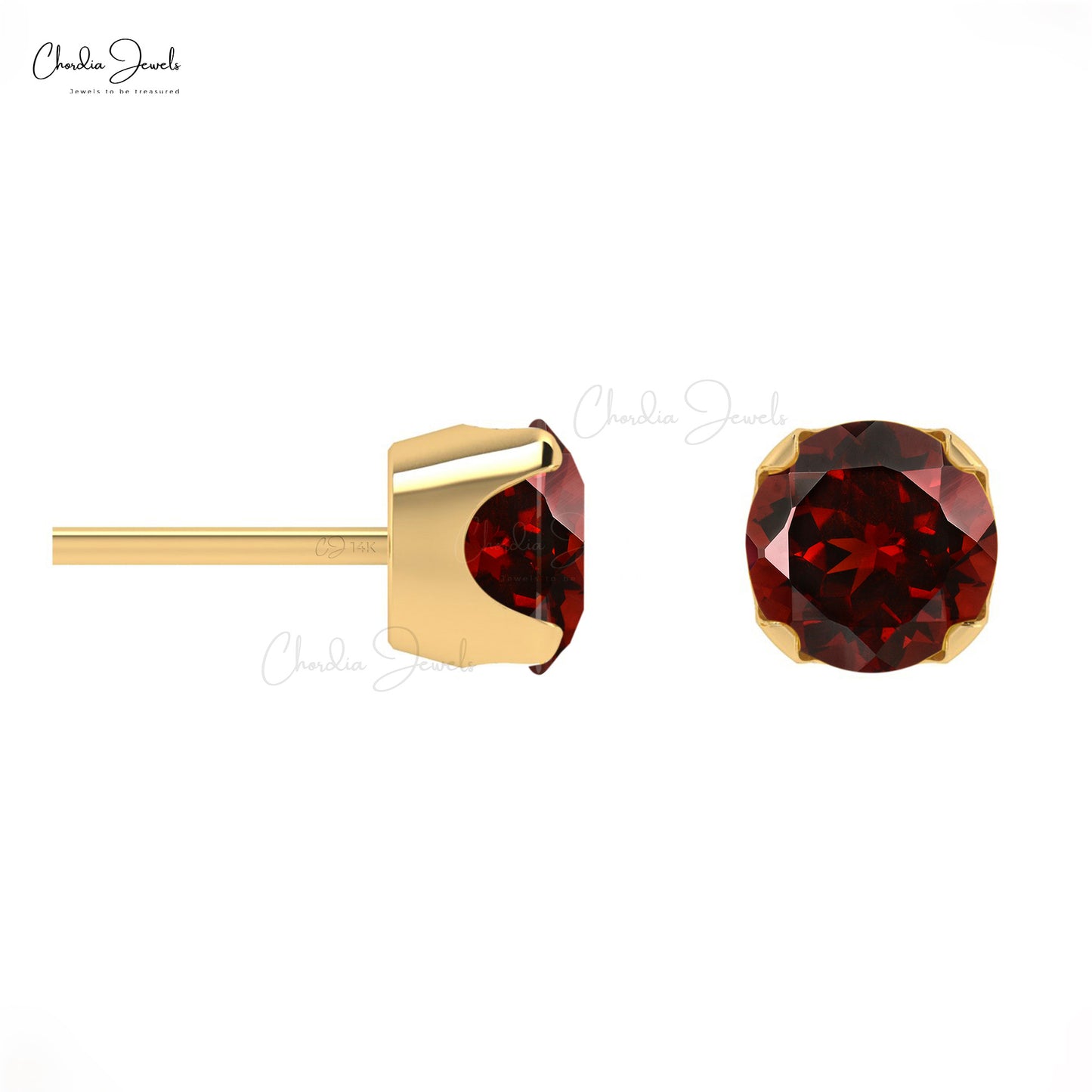Buy 4mm Garnet Gemstone Studs in 14k Real Gold Chordia Jewels