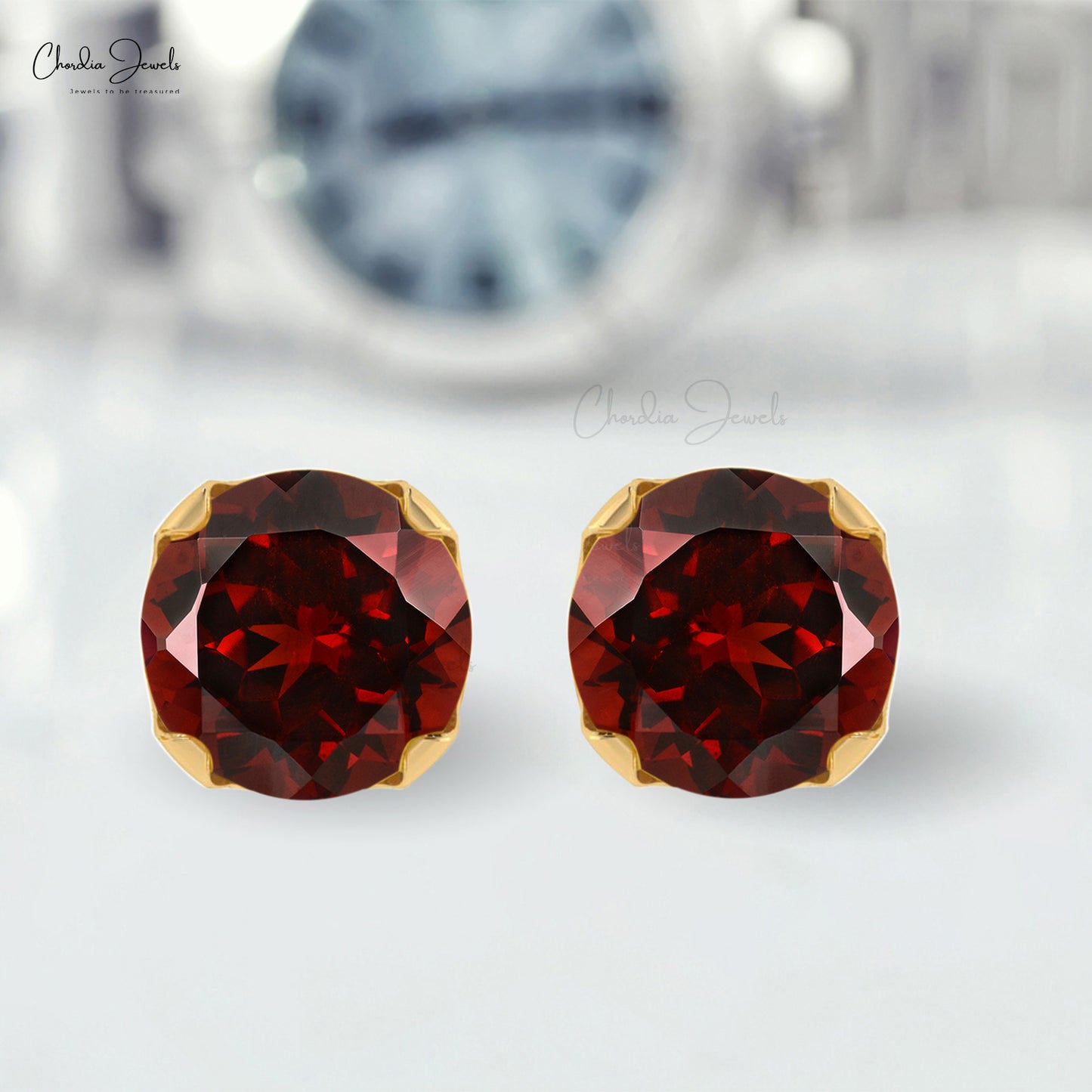 Natural  Garnet Studs 4mm Brilliant Round Cut Earrings For Gift 14k Real Gold Minimalist Stud Earrings Fine Jewelry For Her