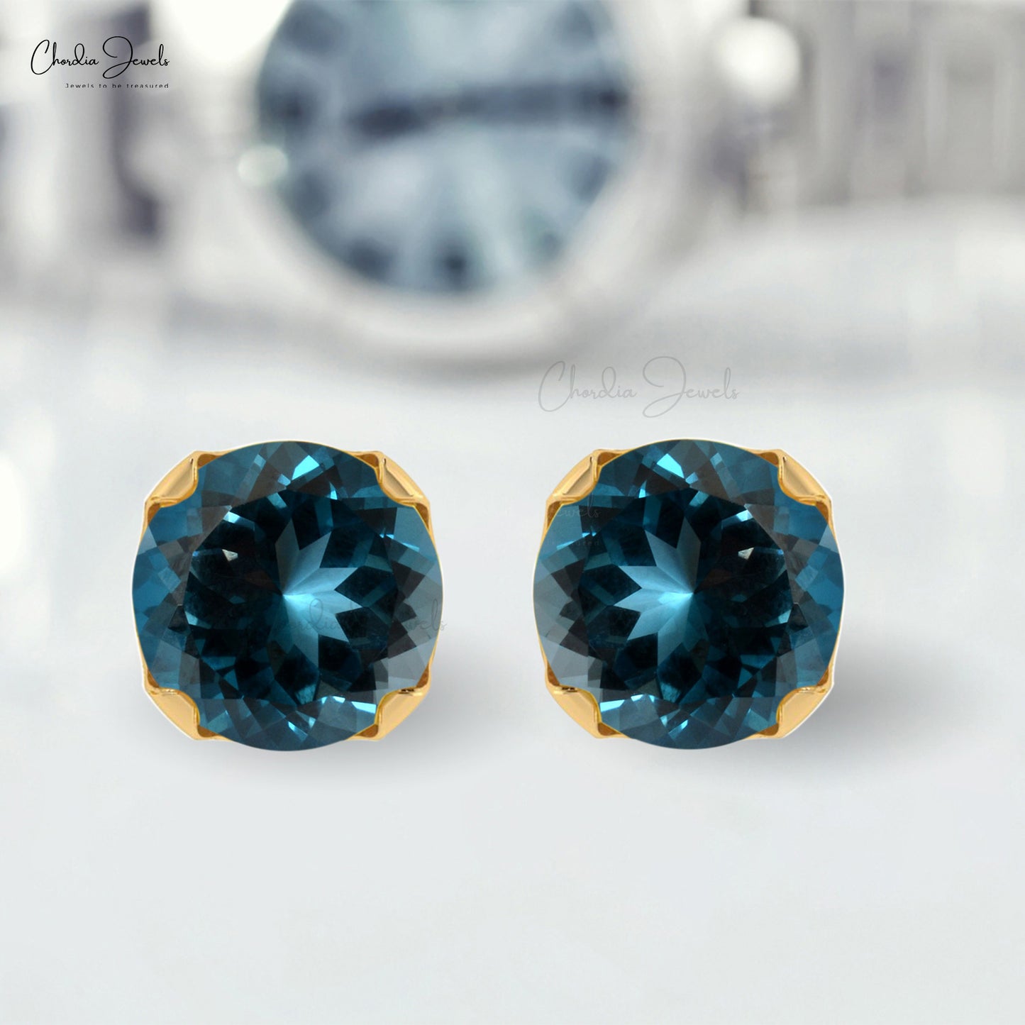 AAA London Blue Topaz Earrings 4mm Round Cut Natural Gemstone Summer Jewelry 14k Real Gold Dainty Earrings For Her