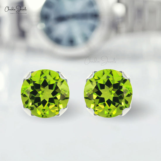 Natural Peridot Stud Earrings 14k Real Gold Vintage Earrings For Daughter 0.6 Ct Round Gemstone Studs August Birthstone For Gift