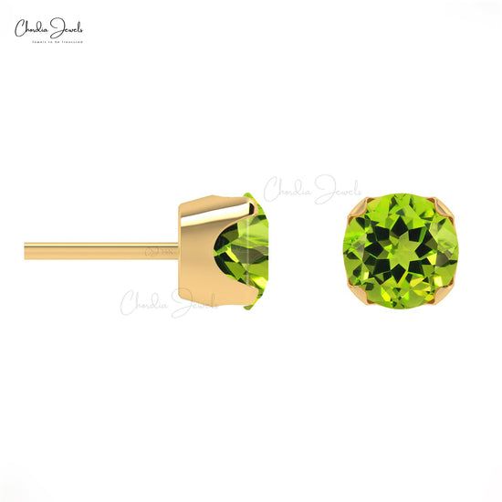 Natural Peridot Stud Earrings 14k Real Gold Vintage Earrings For Daughter 0.6 Ct Round Gemstone Studs August Birthstone For Gift