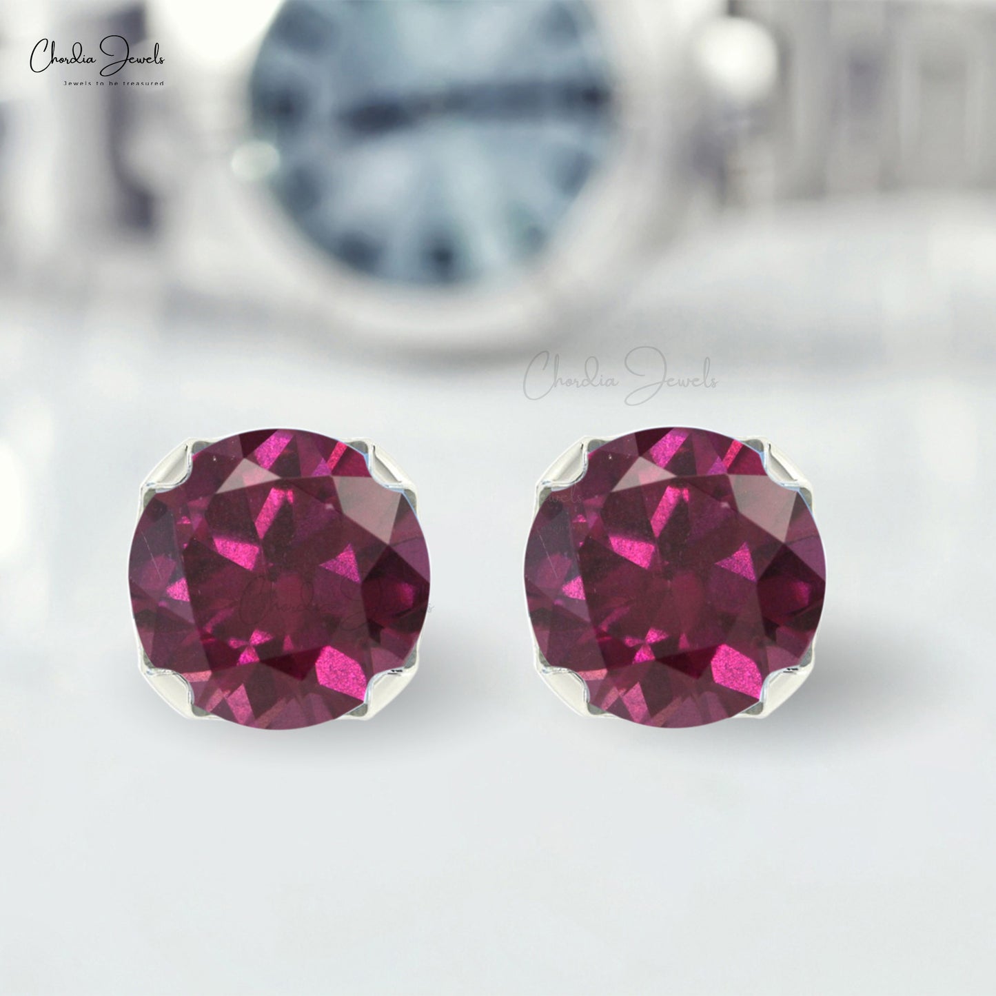 Natural Rhodolite Garnet Earrings For Gift 4mm Round  Cut Gemstone Studs 14k Solid Gold Minimalist Earrings Set Fine Jewelry  For Women