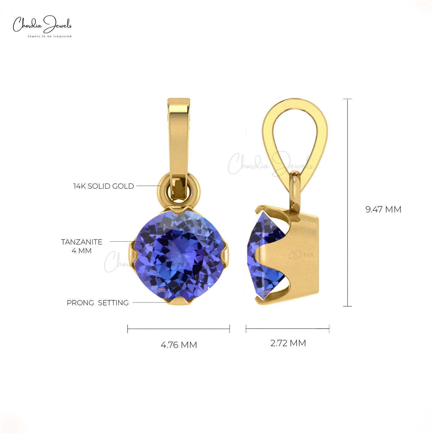 Elegant Round Shape Natural Blue Tanzanite Solitaire Pendant Necklace 14k Solid Gold Light Weight Jewelry For Women