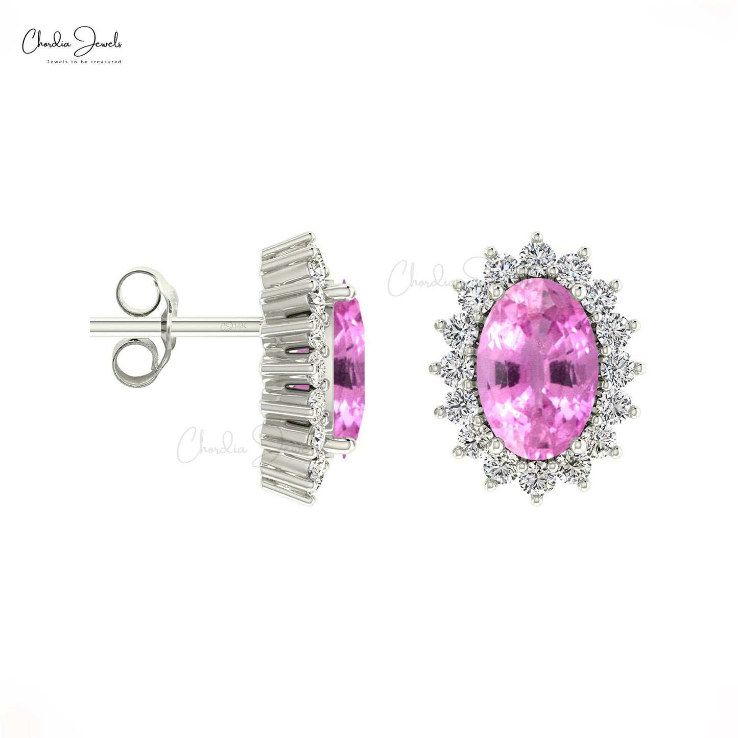 Pink Sapphire Halo Earrings