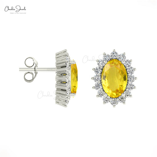 Natural Yellow Sapphire Halo Earrings