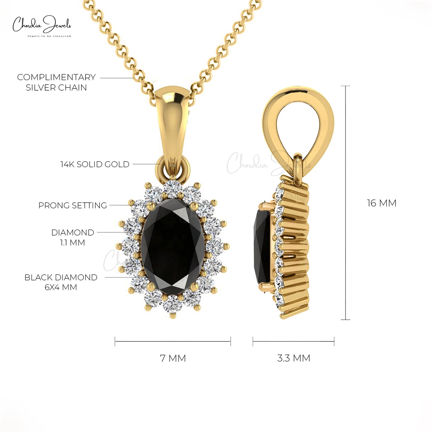 Elegant Black Diamond Dainty Halo Pendant 6x4mm Oval Cut Prong Set Bridal Pendant Genuine 14k Real Gold Hallmarked Jewelry For Gift
