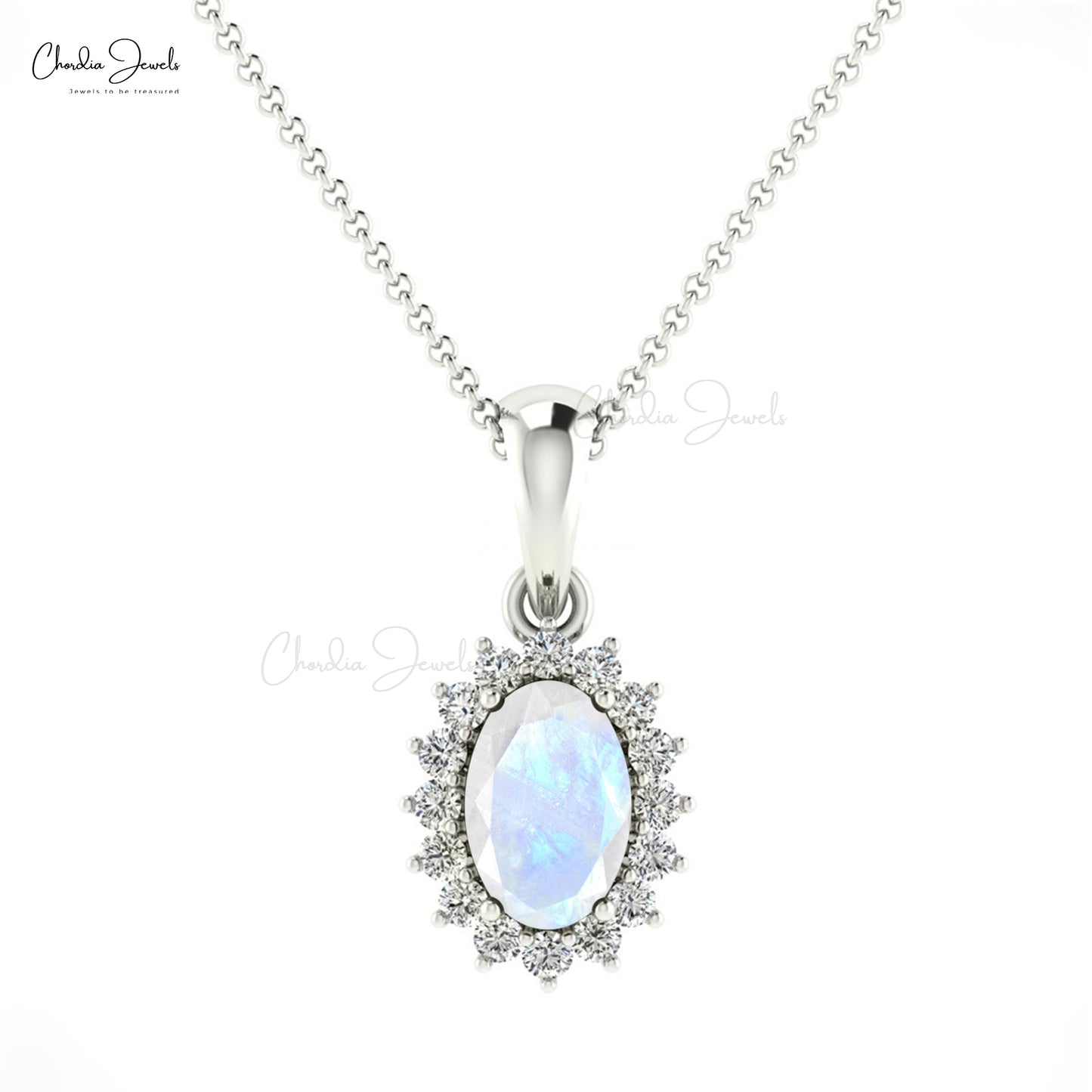 Buy Rainbow Moonstone Halo Pendant in 14k Real Gold Chordia Jewels